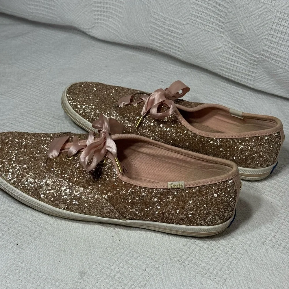 Keds X Kate Spade Sneaker Women's Size 8.5 Champion Glitter Rose Gold Satin Lace